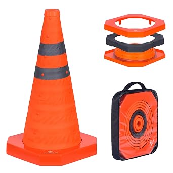 18-Inch Weighted Collapsible Traffic Cone with Carry Bag