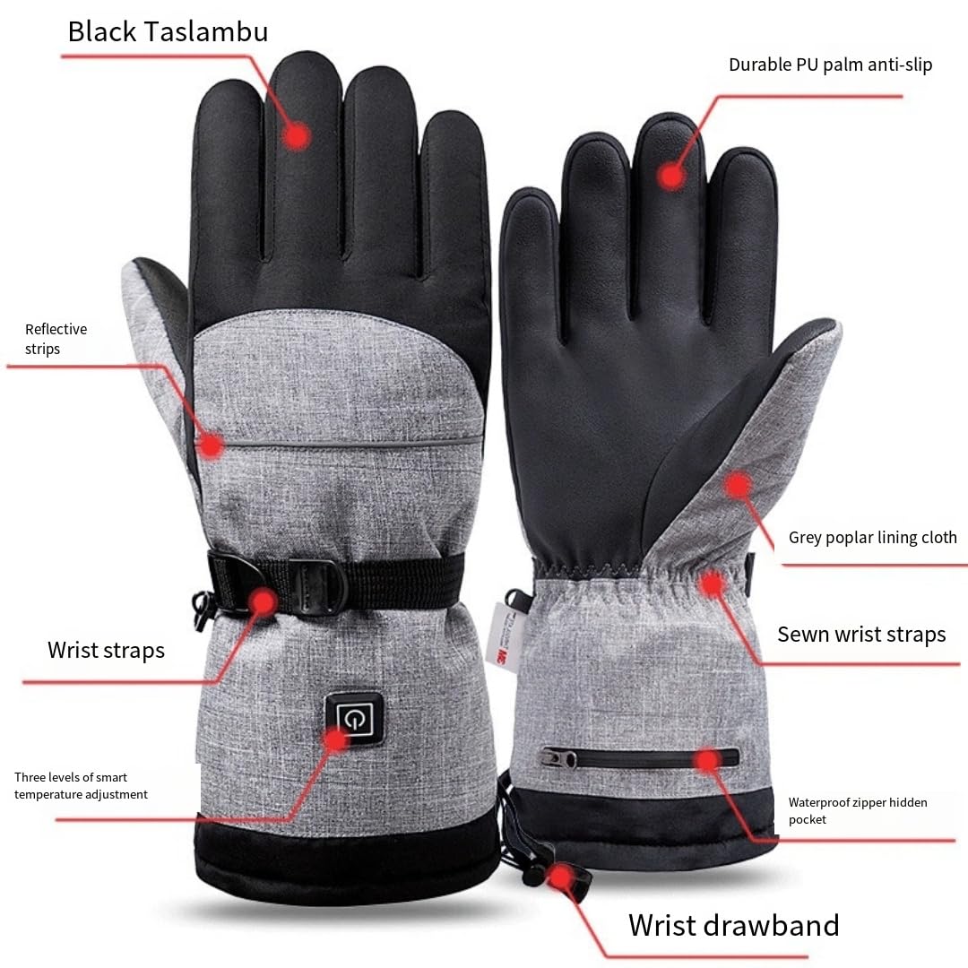 Gants chauffants pour homme et femme - Gants chauffants électriques pour moto, ski, travail en plein air, design antidérapant, compatible avec écran tactile, version améliorée