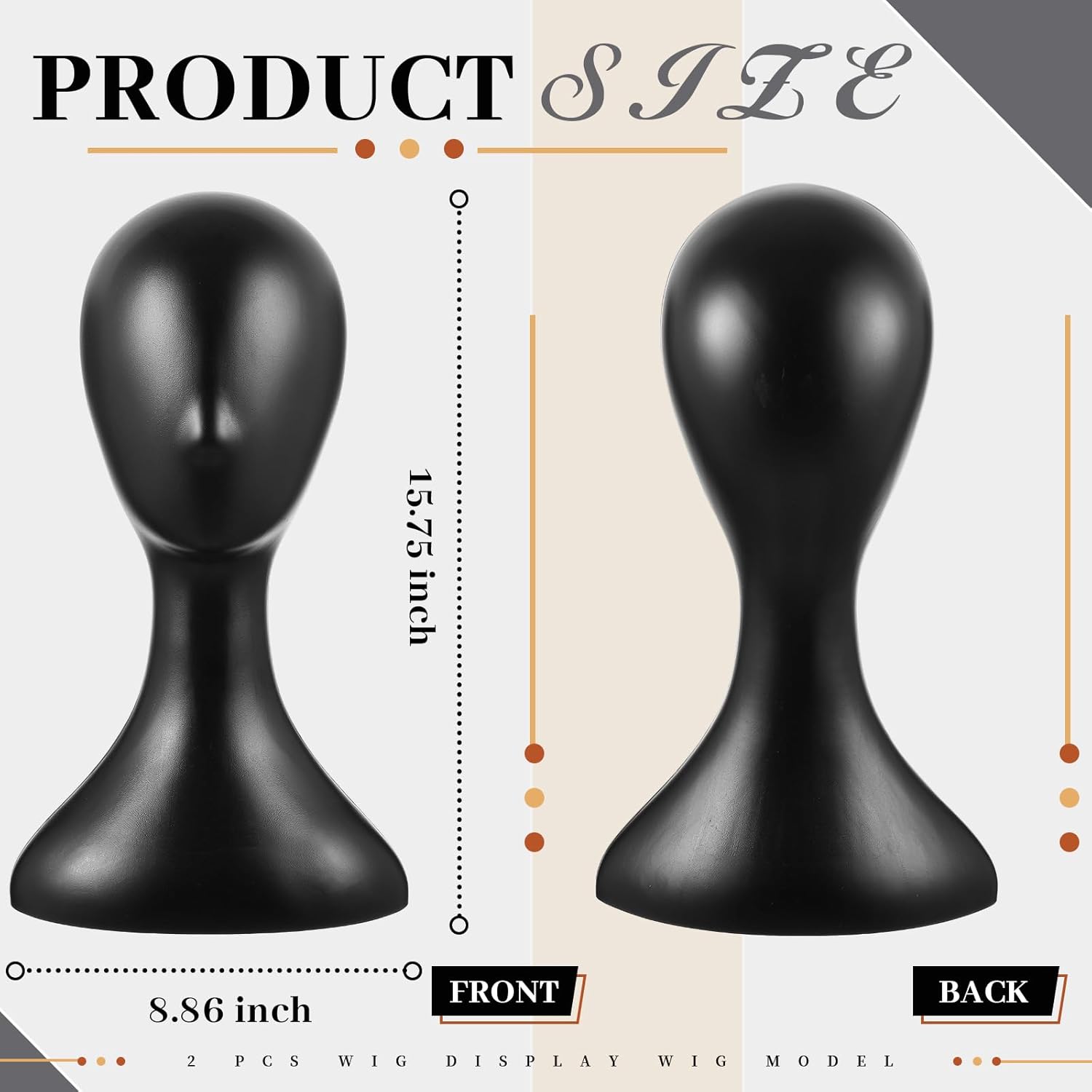 Leinuosen 2 Pcs 16 Inch Mannequin Head for Wigs Display, Plastic Wig Head for Hats, Sunglasses, Jewelry, Hair Styling Practice & Store Display Decor (Black)