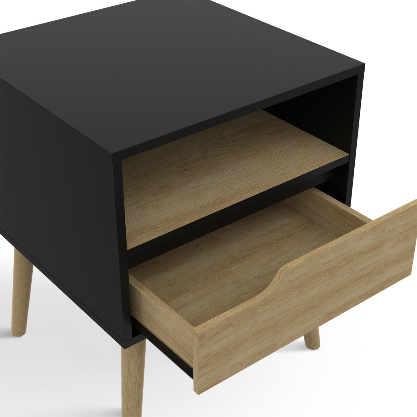 IDMarket - Lot de 2 Tables de Chevet Helsinki scandinaves Noir et Bois
