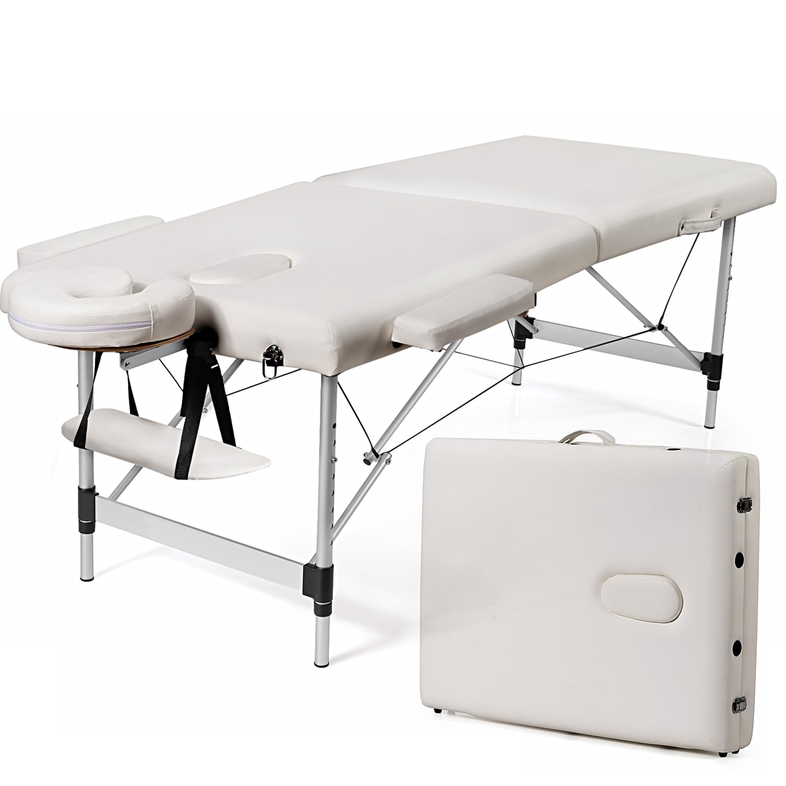 HOMASIS Cama de Masaje Plegable con reposacabezas y reposabrazos extraíbles, Regulable en Altura, portátil con Bolsa, para Fisioterapia, Carga 250 kg, 213x89x59-80 cm, Blanco