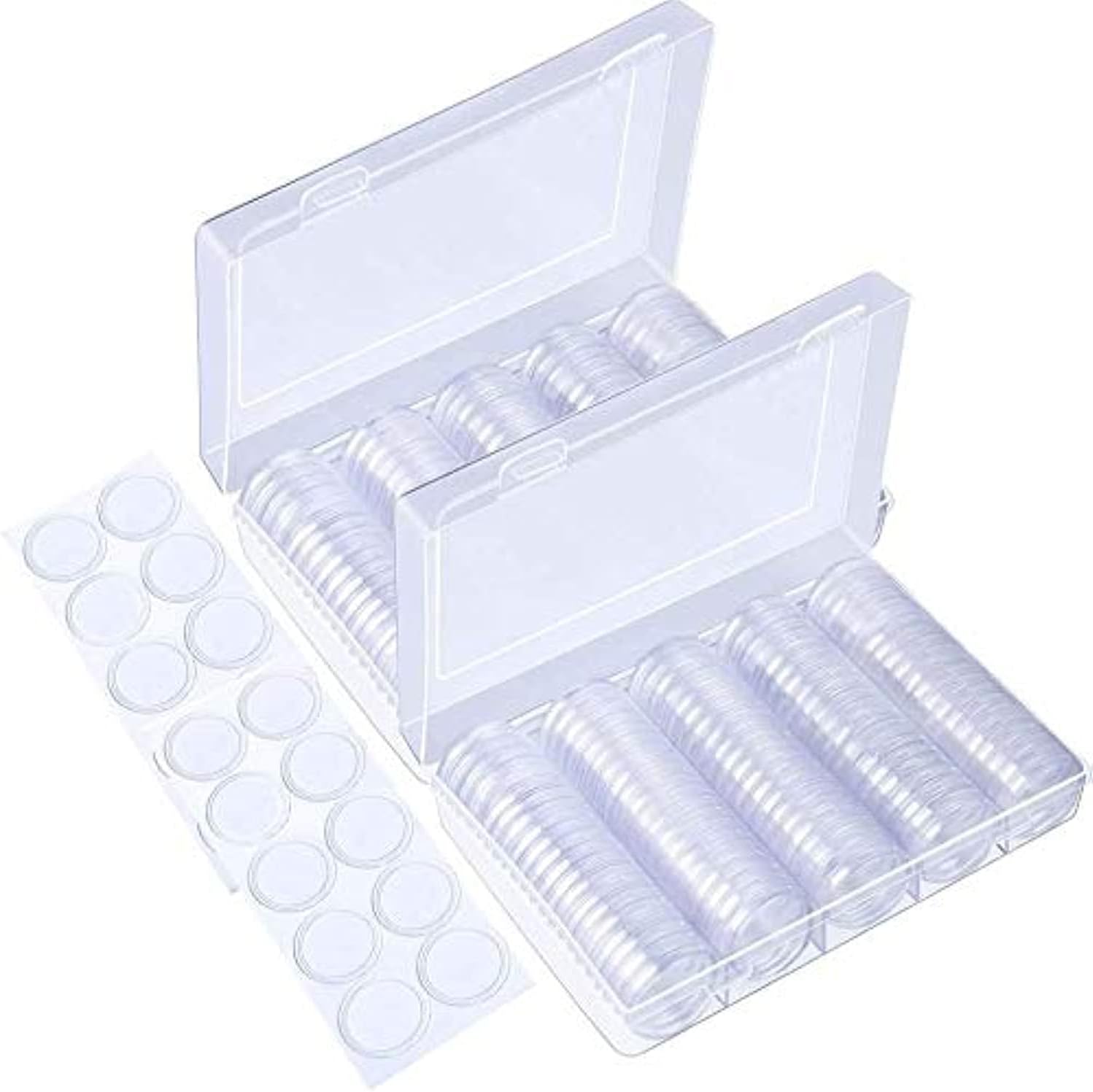 YUE Plastic Coin Holder Capsules Container with Storage Organize Box and Foam Gasket for Coin Collection (200 Pieces)