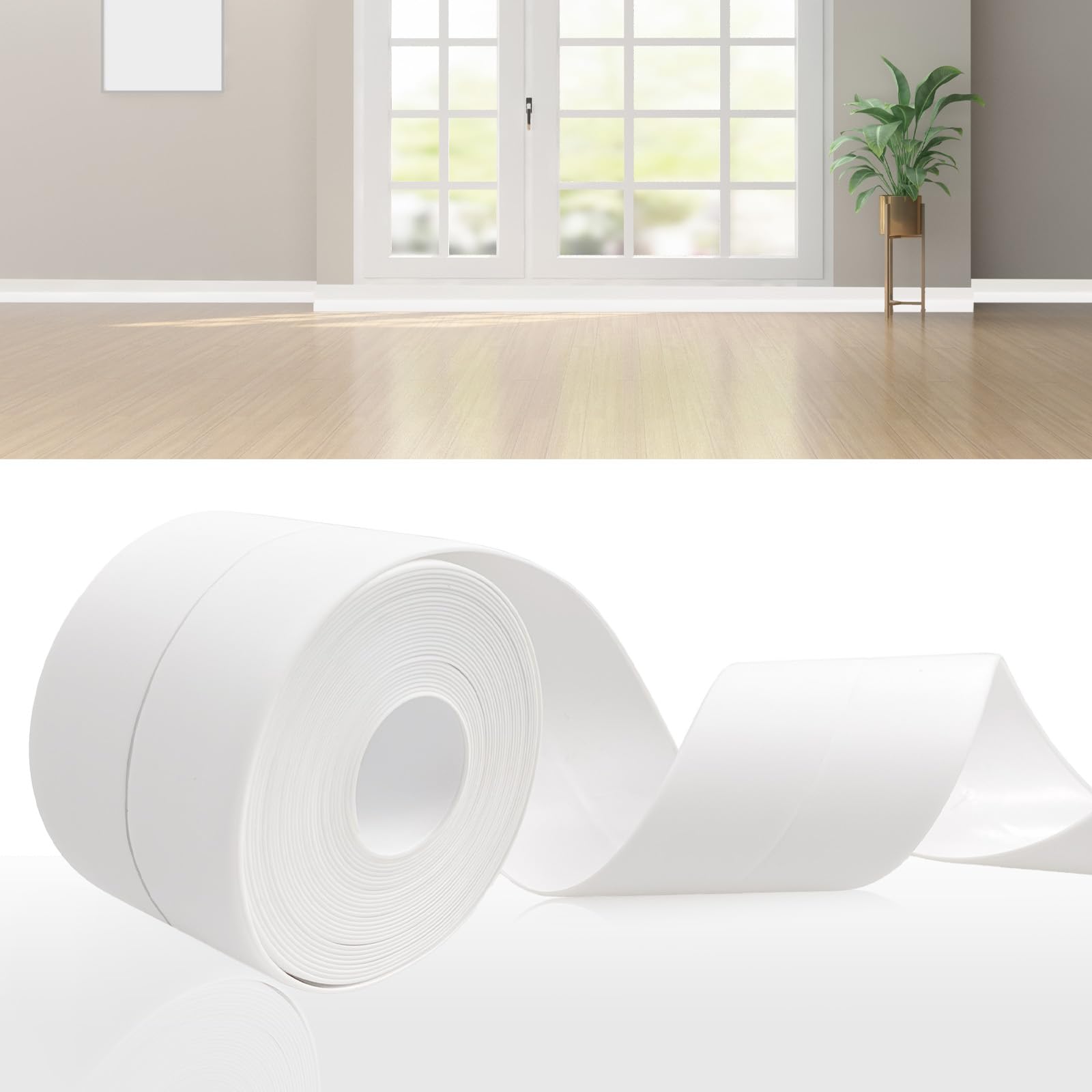 DIKARIYA Soft Skirting Board, Self-Adhesive, White, 19 x 19 mm, 25 Metres, Self-Adhesive PVC Soft Skirting Board