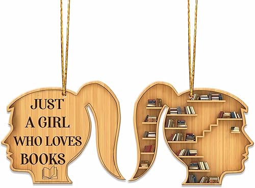 Librero en forma de corazón para amantes de los libros, adorno de madera de Navidad plano 2D (no adorno 3D), adorno de lectura de Navidad,