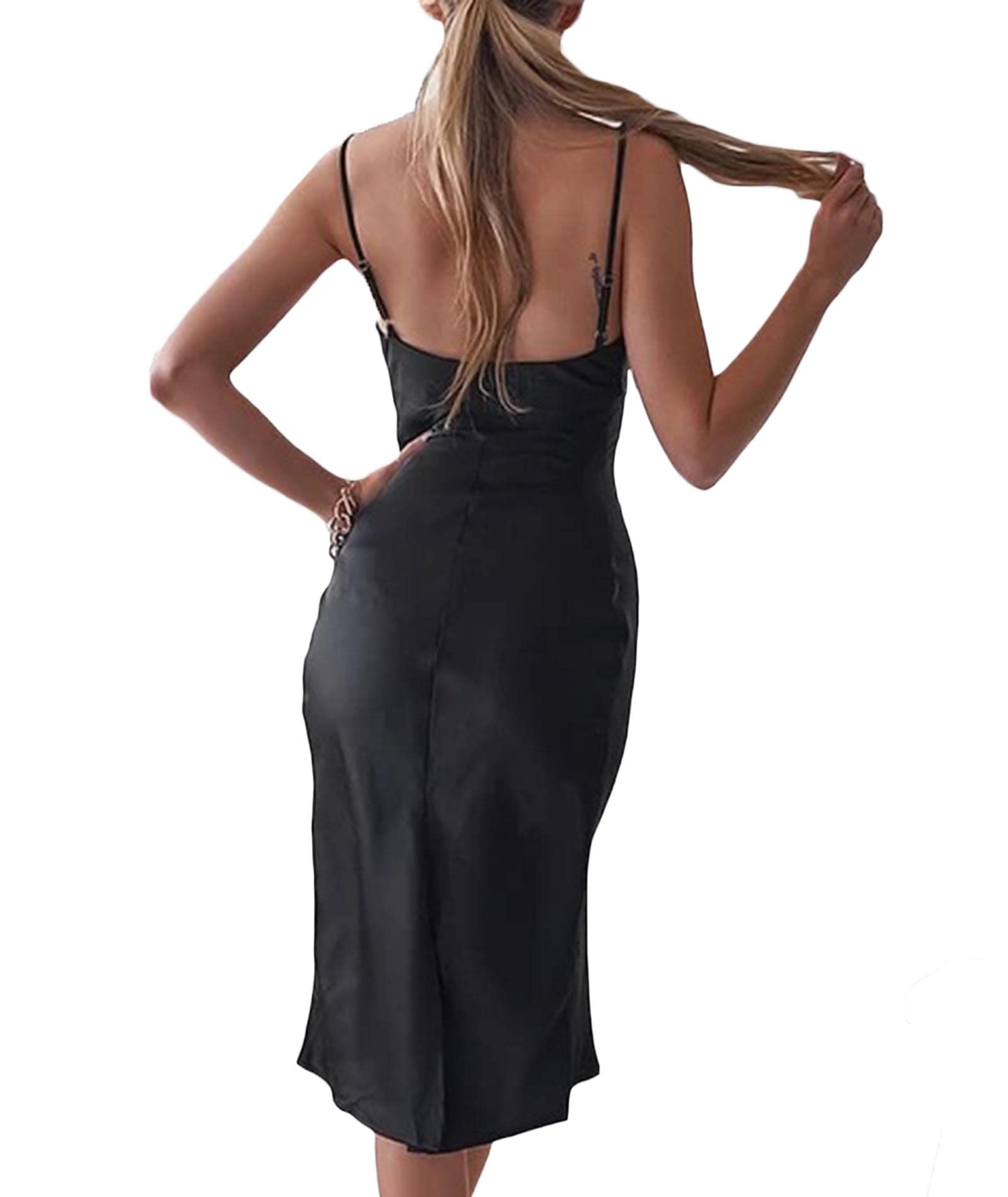 SOMTHRON Vestido de noche para mujer, sin mangas, vestido de fiesta, espalda descubierta, tirantes delgados, vestido de satén, vestido de cóctel, vestido de cóctel, leopardo, punto onda, verano, swing
