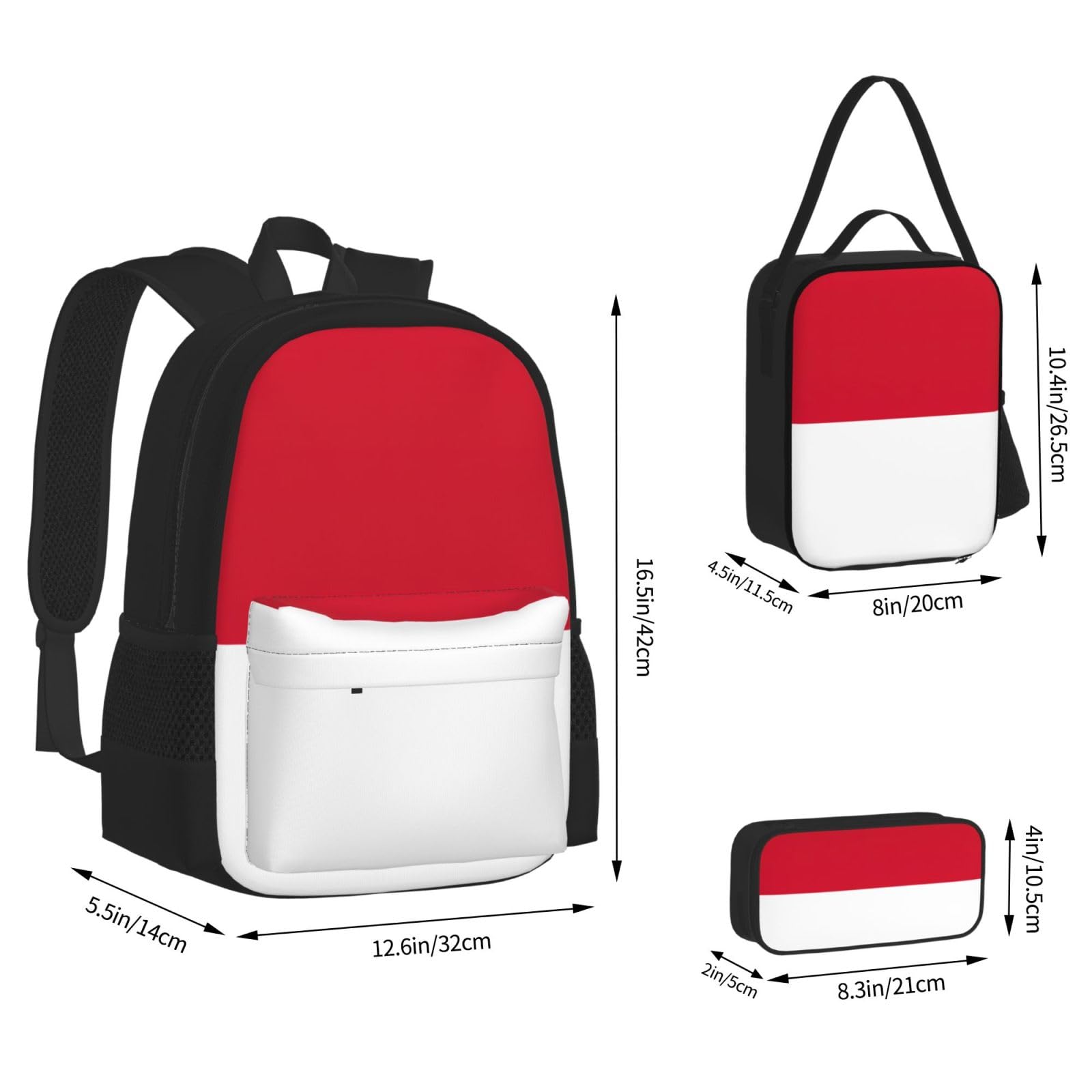 Flaga Monako plecak dziecko chłopcy dziewczęta pudełko na lunch szkoła torba zestaw uczniów szkół student prezent, Czarny, One Size, Bagaż