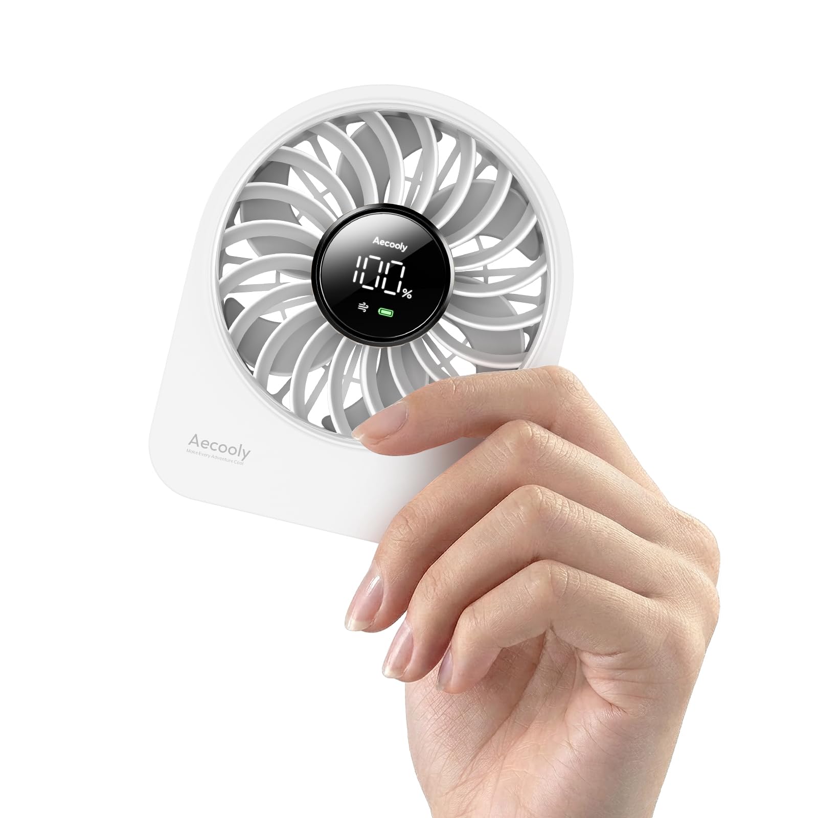 Aecooly Mini Portable Fan, Small Enough to Hold USB Desk Fan, 4 Speeds Quiet Rechargeable [10H Max Cooling Time], 180° Adjustable Battery Powered Personal for Travel, Office, Gifts for Women -White
