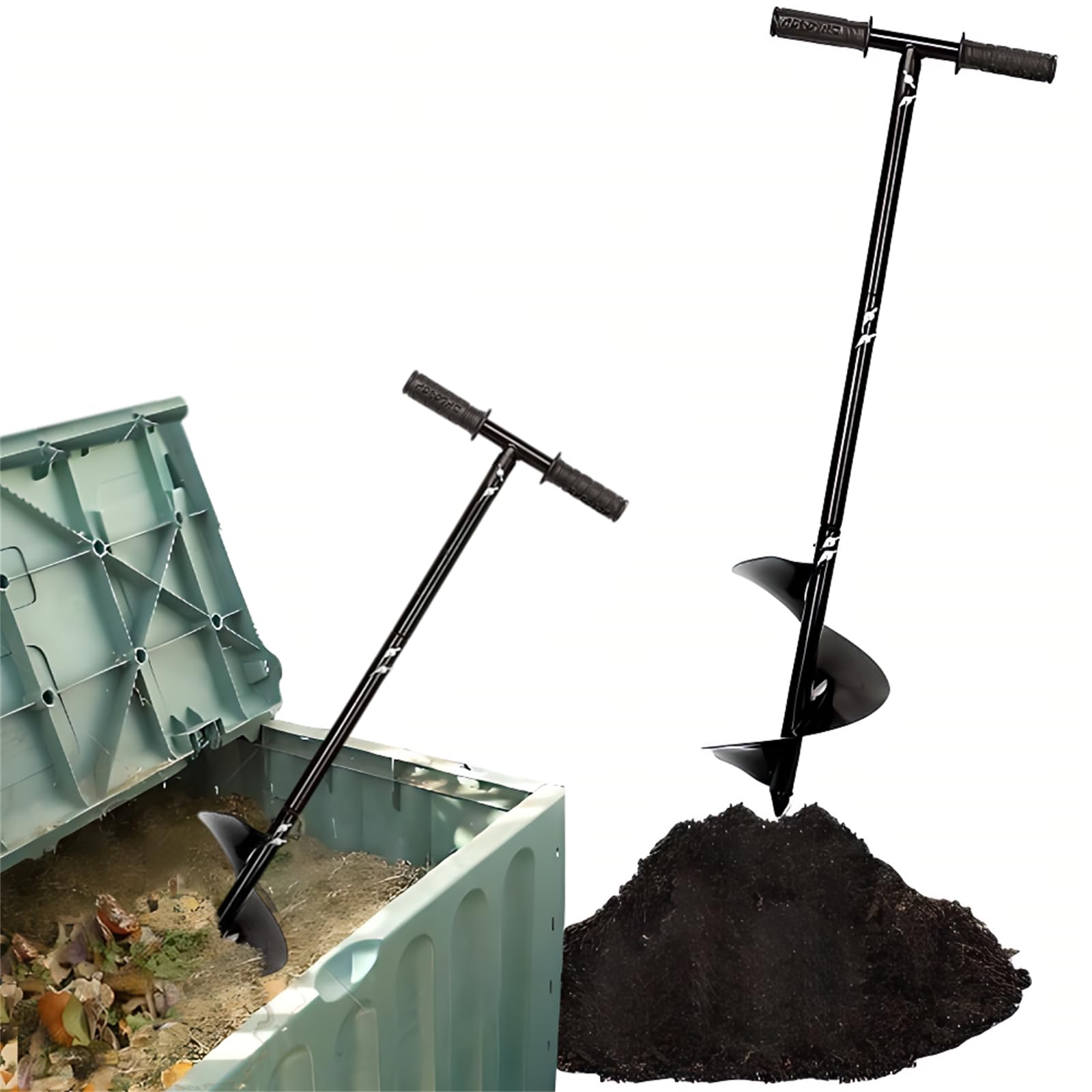 Outil d'agitation de compost Pro, barre tournante de compost de 84,8 cm, aérateur de compost manuel et outil de mélange pour bacs à compost d'extérieur, accessoires de compostage Noir