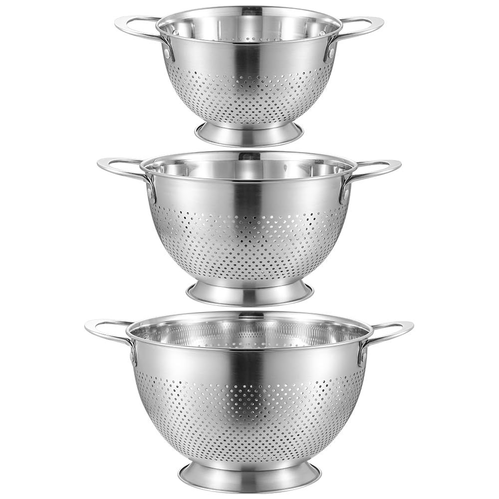 Lot de 3 passoires en acier inoxydable avec poignée 17/19/23 cm pour pâtes et légumes