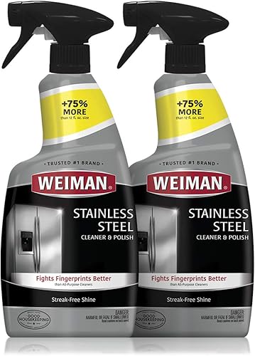 Weiman Limpiador y pulidor de acero inoxidable – (2 unidades) – Protege los electrodomésticos de huellas dactilares y deja un brillo sin rayas