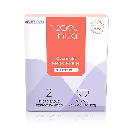 Nua Overnight Disposable Period Panties | Trial Pack of 2 | (XL-XXL) | Heavy Flow Absorbency | Leakproof Protection | Discreet & Secure | Breathable | No Rashes | No Discomfort