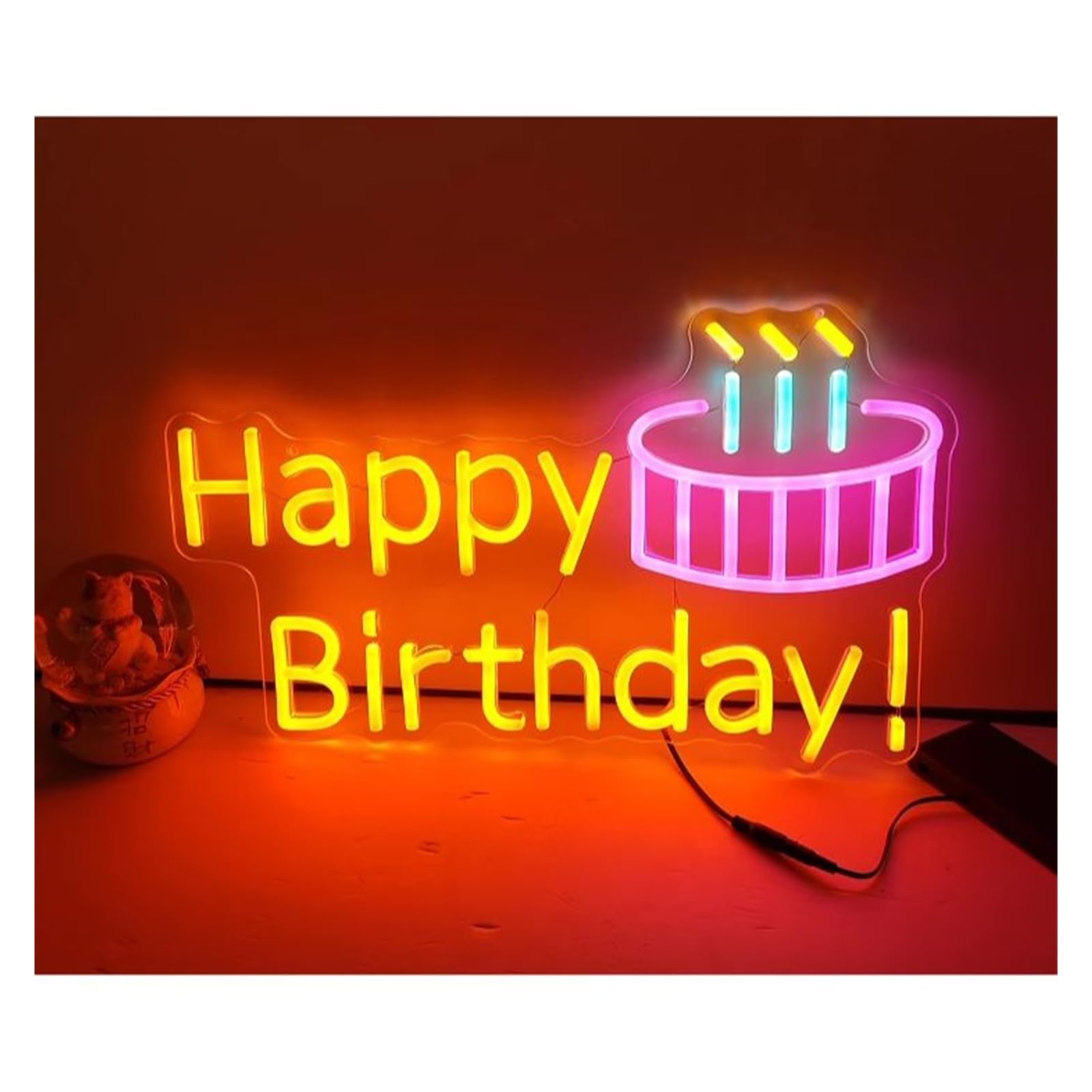 RONGCH Hanging Art Signs Happy Birthday! Neon Sign USB Powered Dimmable for Party Bar, Home,Gaming Room 46cm