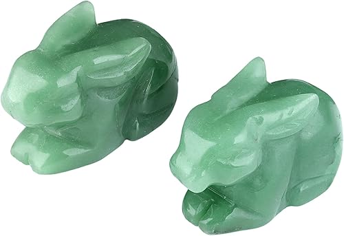 Rockcloud 2 estatuas de conejo de piedra de cristal tallada a mano de 1.85 pulgadas, escultura de piedra de bolsillo natural para reiki, curación en