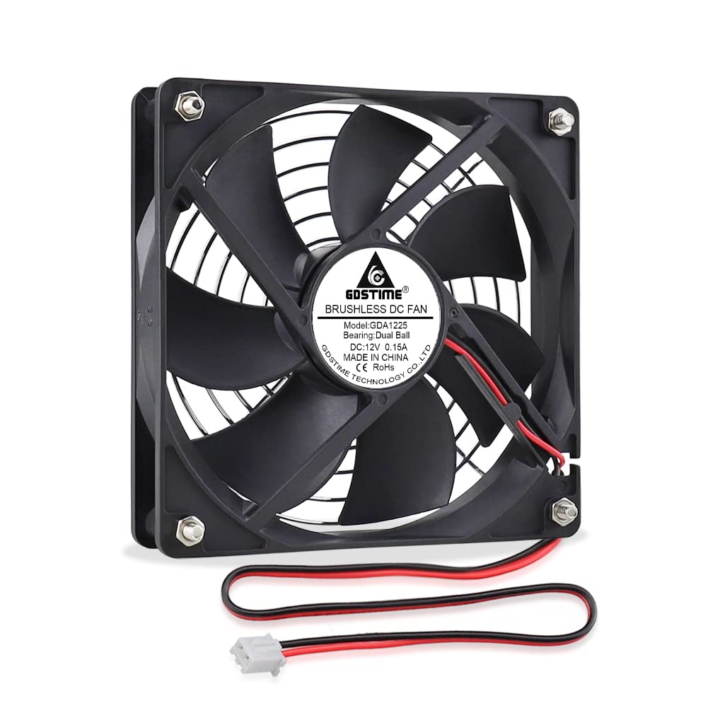 GDSTIME Ventilador de 120 mm, ventilador de 12 V, 120 x 25 mm, ventilador de refrigeración sin escobillas DC 2000 RPM de alta velocidad de 12 cm, ventilador para ventilación de escape