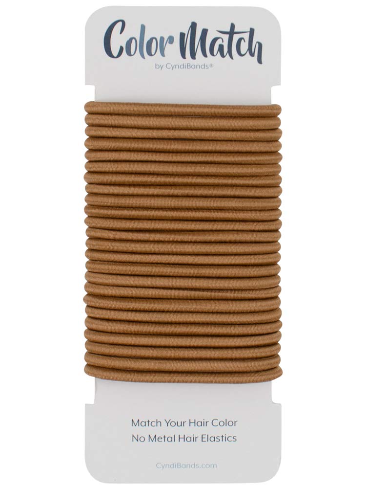 CyndibandsElastic Hair Ties – Dark Golden Blonde - No Damage 4mm Ponytail Holders for Women & Kids, 24-Pack Hair Elastics in Neutral Colors