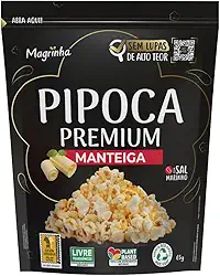 Pipoca Pronta Da Magrinha 65g – Sabor Manteiga, Integral com 65% Menos Gorduras Totais, Sal Marinho, Whole Grain Certificado, Sem Transgênicos, Sem Lupas de Alto Teor