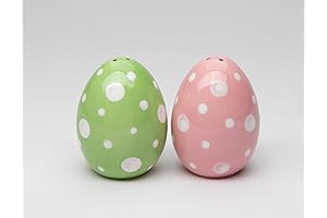 Fine Ceramic Pink & Green Easter Egg Salt & Pepper Shakers Set, 2-3/4" H