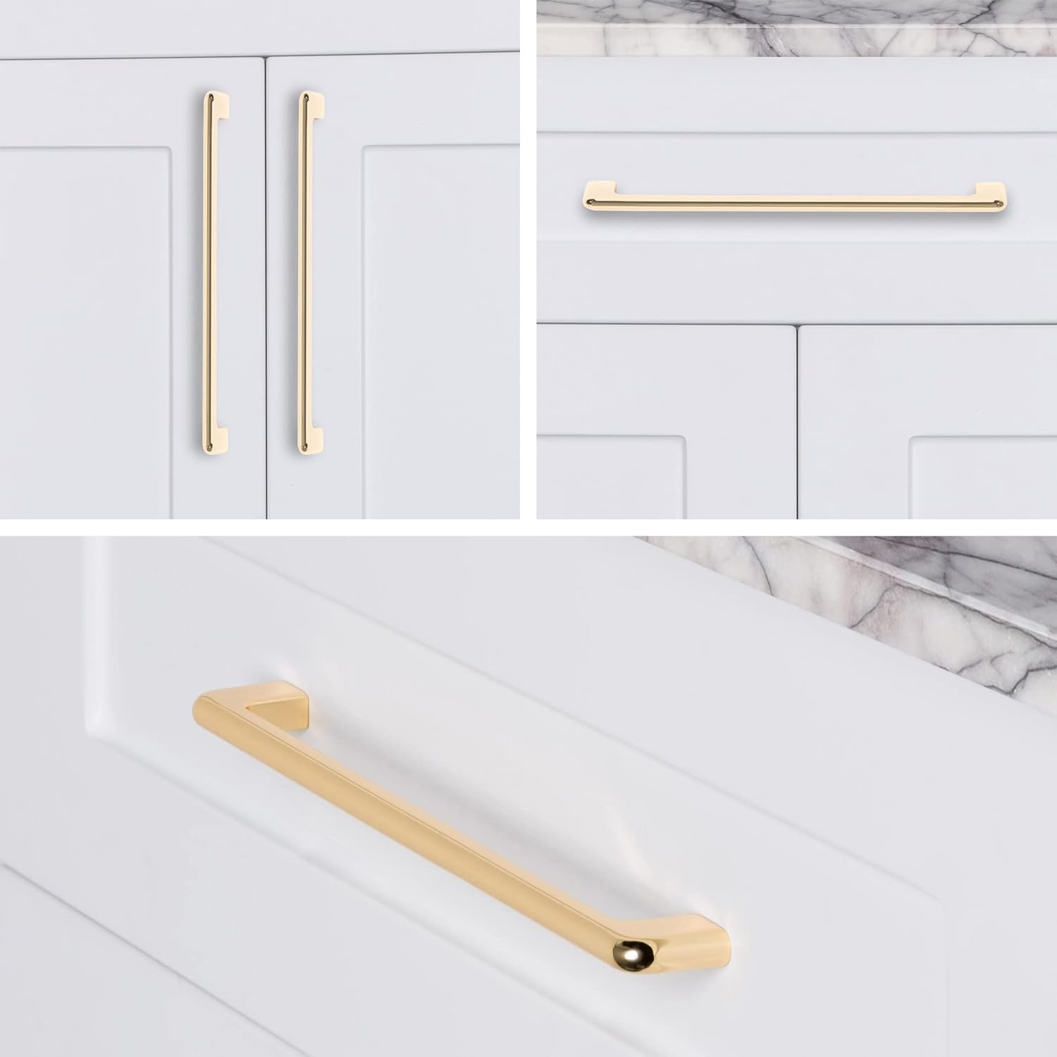 | 5 Pack Polished Gold 8.8 Inch Hole Center | Solid Metal Cabinet Handles Bathroom Home Decor Drawer Pulls | Stainless Metal Kitchen Cabinet Handles | Grappa Collection