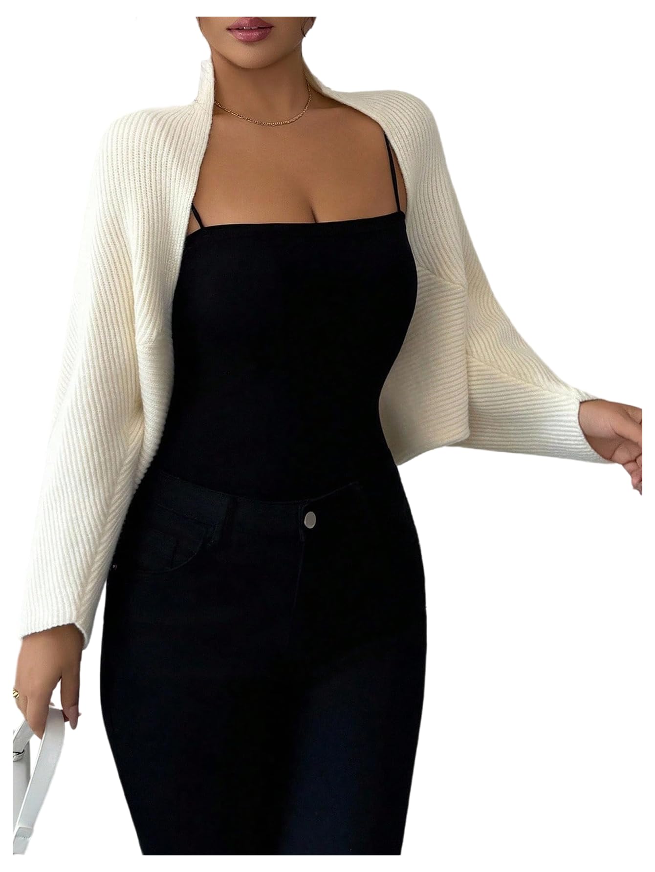 SHENHE Womens Knit Bolero Shrug Open Front Cropped Bat Wing Cardigan Sweater Bolero