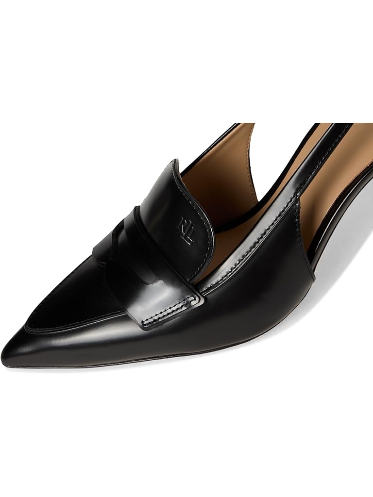 Black Lauren Ralph Lauren Khloe Leather Slingback Loafers Pumps