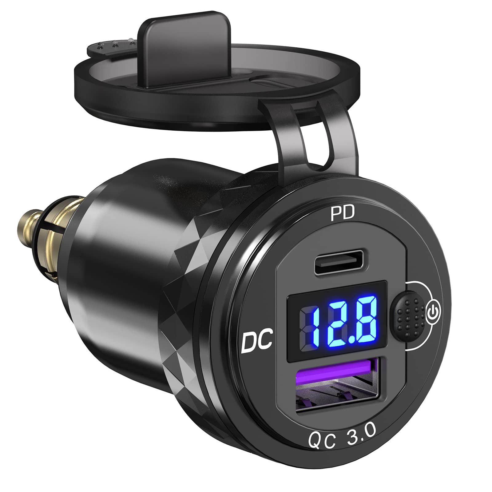 Qidoe Adaptador de Cargador USB Moto DIN: Enchufe USB Hella de Aluminio PD y QC3.0 con Pantalla LED Voltaje e Interruptor para 12V-24V Motocicletas Ducati, Triumph, BMW y Otras Motos Estilo Europeo