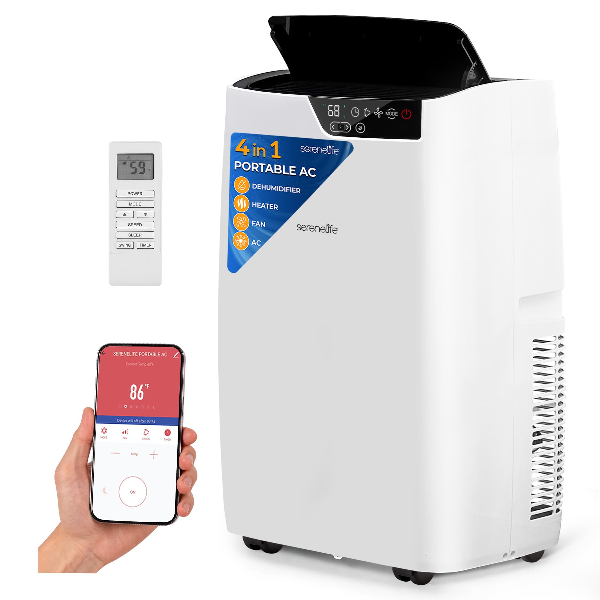 SereneLife Portable Air Conditioner 12000 BTU 4-in-1 Compact Standing Air Conditioner for Room Up to 380 Sq Ft
