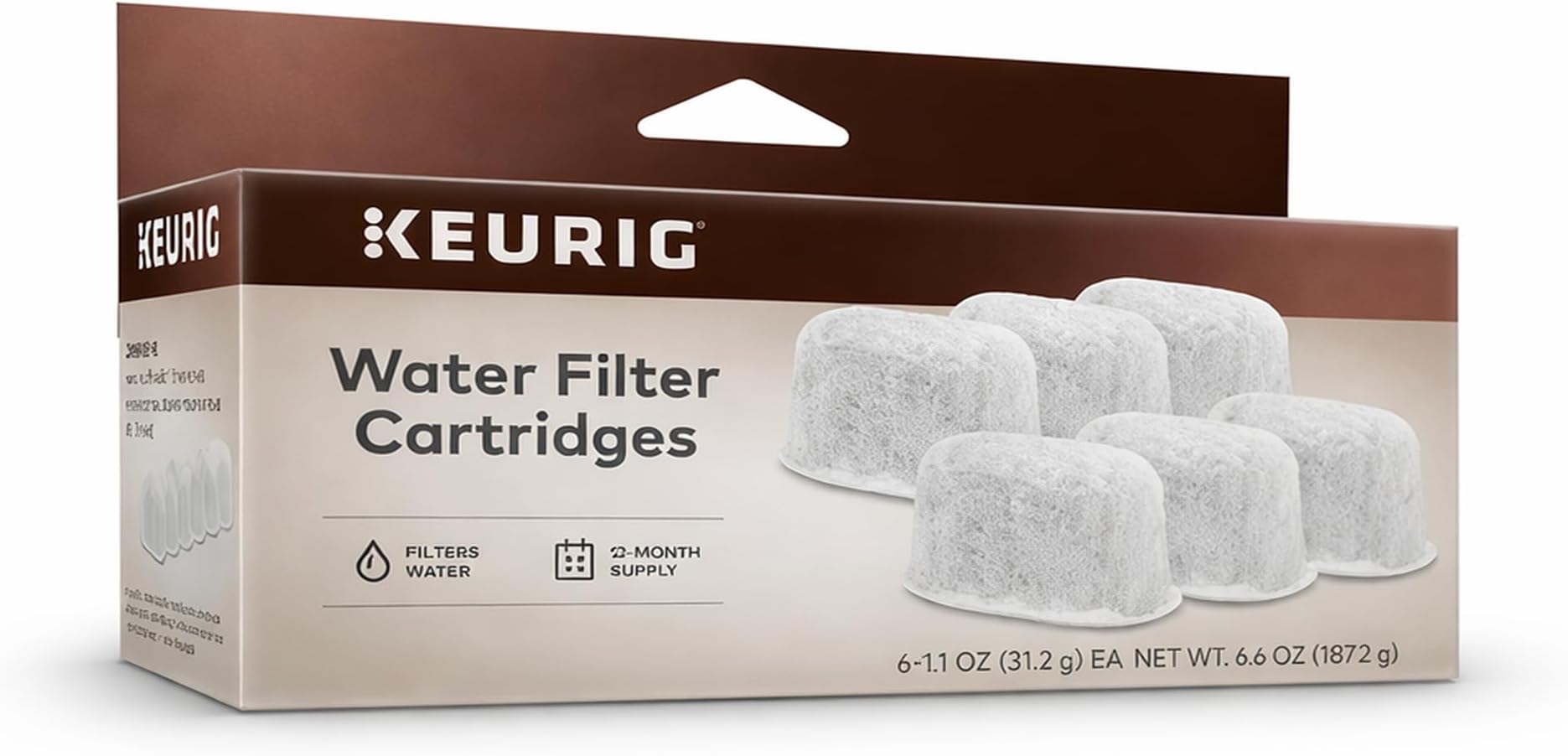 Water Filter Refill Cartridges, Replacement Water Filter Cartridges, Compatible with 2.0 K-Cup Pod Coffee Makers, 6 Count