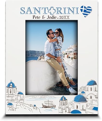 Miniatura 10 de ELLA BUSTA - Marco de fotos Grecia para boda, compromiso, luna de miel, vacaciones en Grecia, símbolos de diseño con estampado UV (vertical de 5 x 7)