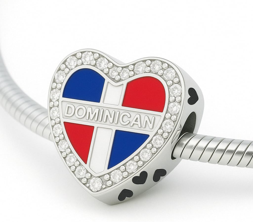 Dominican Heart Map and Round Charm, Dominican Republic Gift Charm, Sterling Silver, Gift For Wife, Women, Friends, Family, Compatible To Pandora