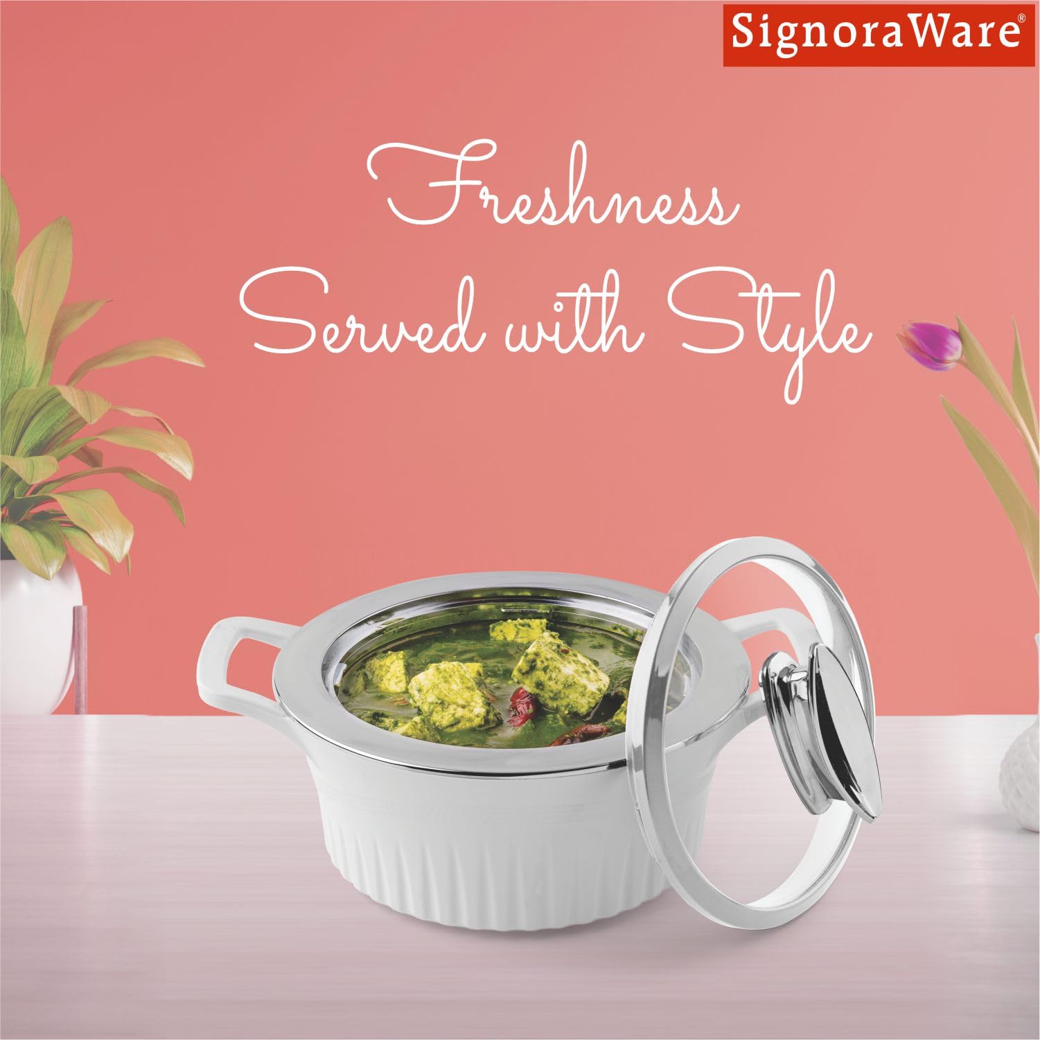 SignoraWare Master Lock BPA Free Plastic Casserole with Glass Lid | Airtight & Leakproof | Microwave Safe | Perfect for Home, Kitchen & Gifting | Ideal for Storing & Serving Hot Meals (1 Ltr |White) 2