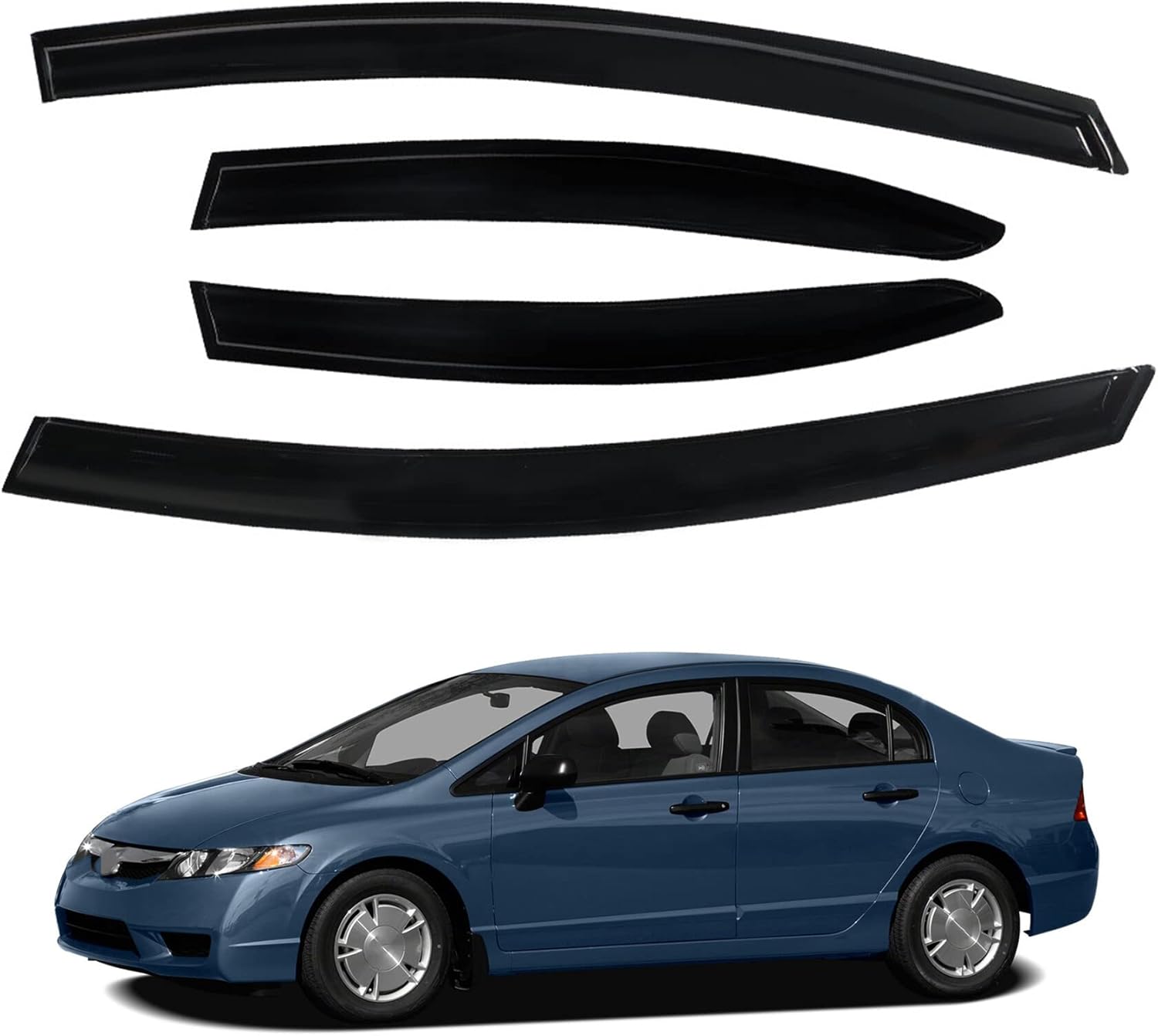 Window Visors Shade Sun Rain Wind Guards Deflectors Cover Acrylic Outside Replacement for Civic Sedan 2006-2011