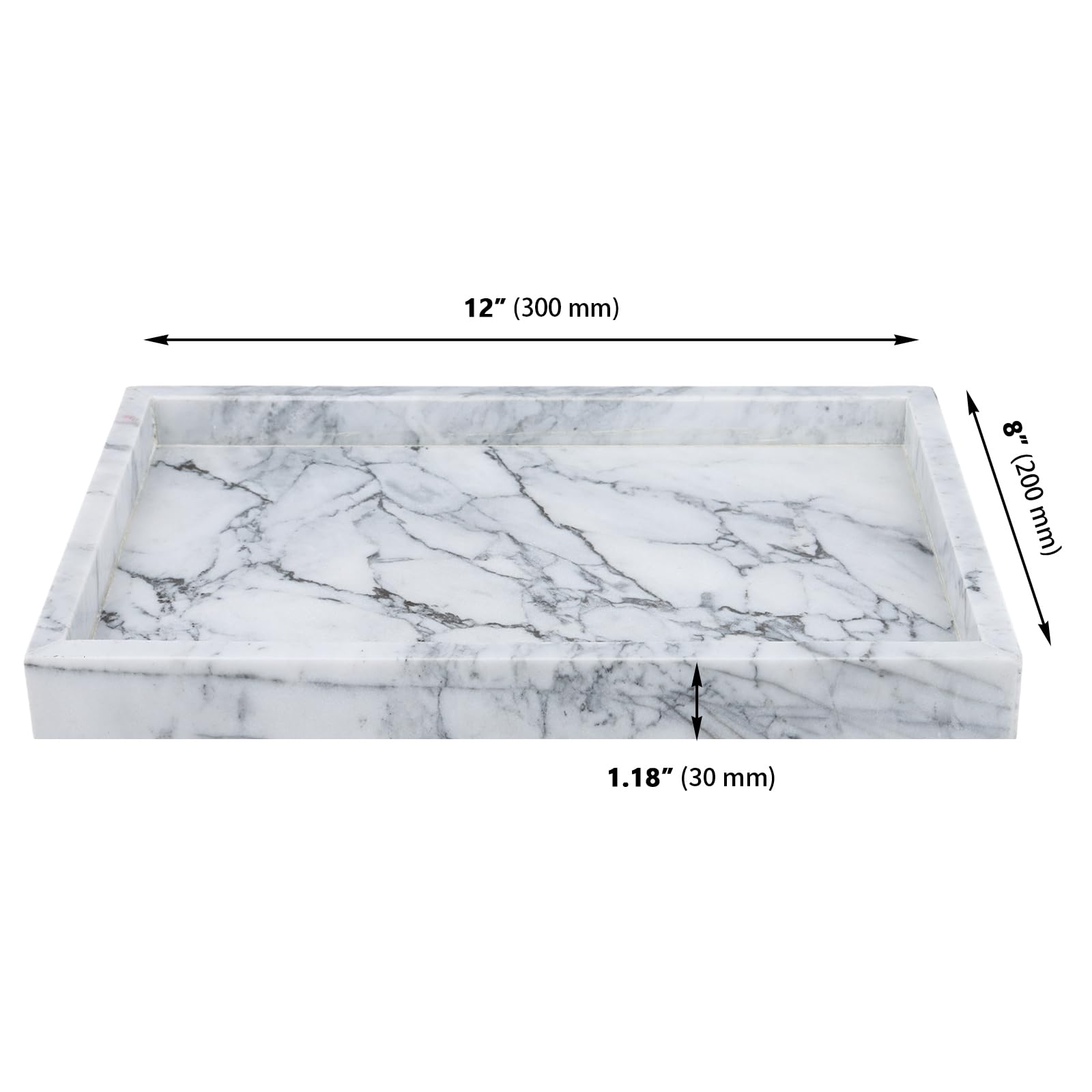Plateau de Rangement rectangulaire en marbre Gris 30 x 20 x 3 cm pour Cuisine, Salle de Bain, Commode, Restaurant