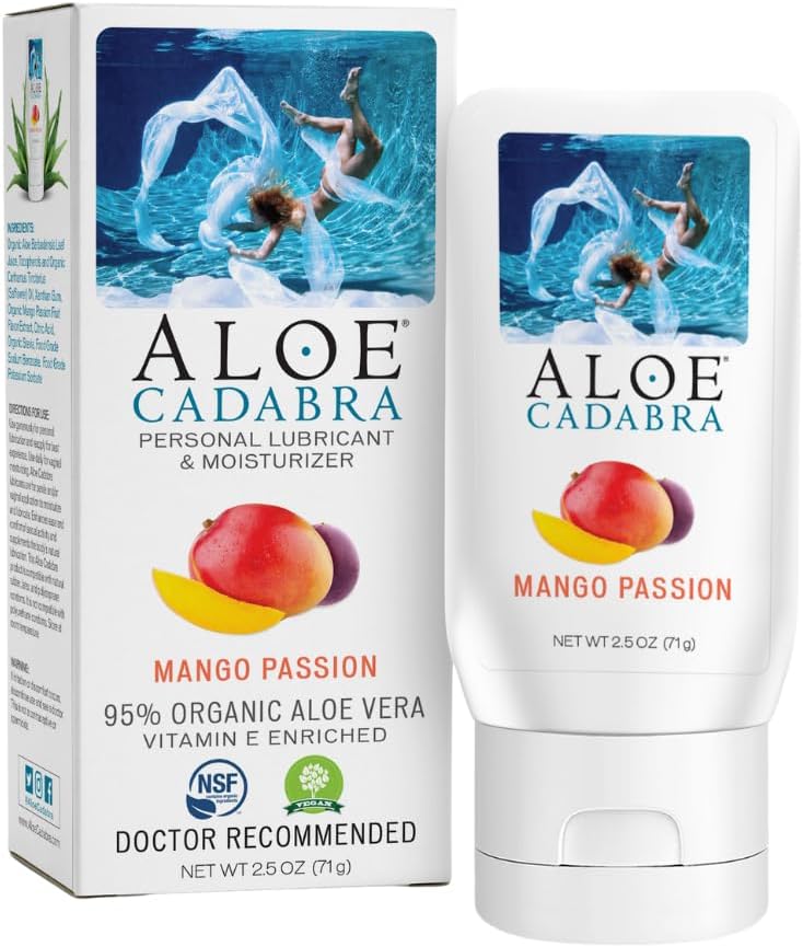 Aloe Cadabra Flavored Personal Lubricant Organic Passion Lube for Women, Men & Couples, Mango Passion 2.5 Ounce