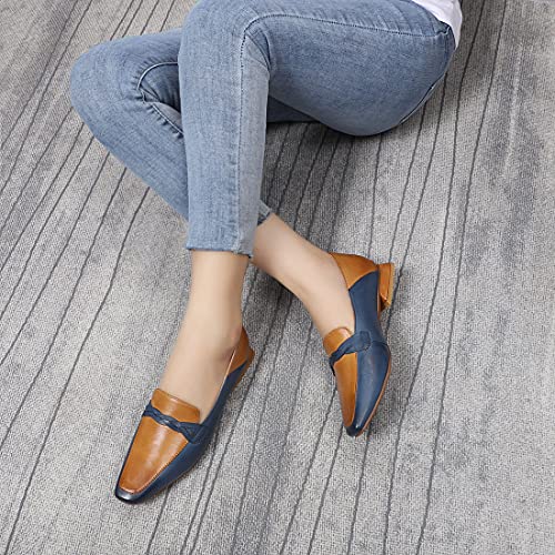 Image of Mona flying Women's Leather Square Toe Penny Loafer Slip on Office Flats