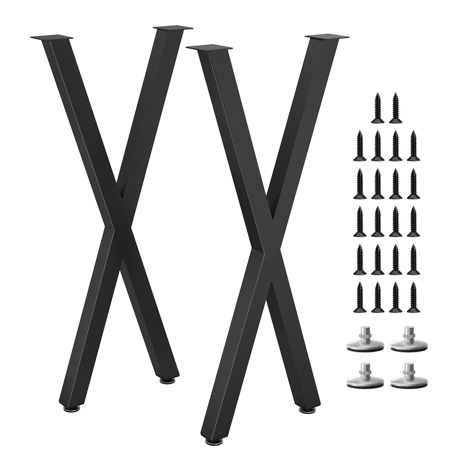 SNYXXOZ Table Legs 36”H x 15”W Heavy Duty Metal Furniture Legs X Shape for Dining Table Kitchen Table Office Desk Table Base Replacement with Adjustable Feet Pads Screws 1000 LBS Load Black Set of 2