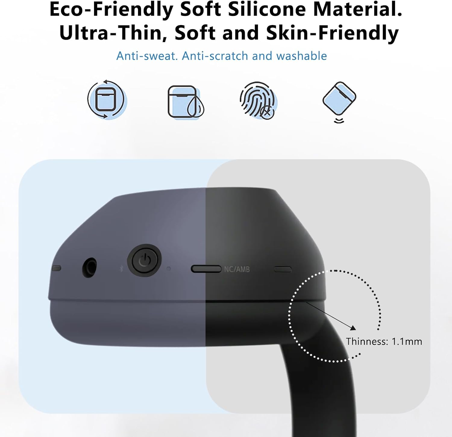 3-Pack Soft Silicone Case Covers for Sony WH-1000XM6 Headphones – Anti-Scratch, Sweat-Resistant Ear Pad, Headband & Ear Cup Covers, Washable Accessories –Blue - Image 4