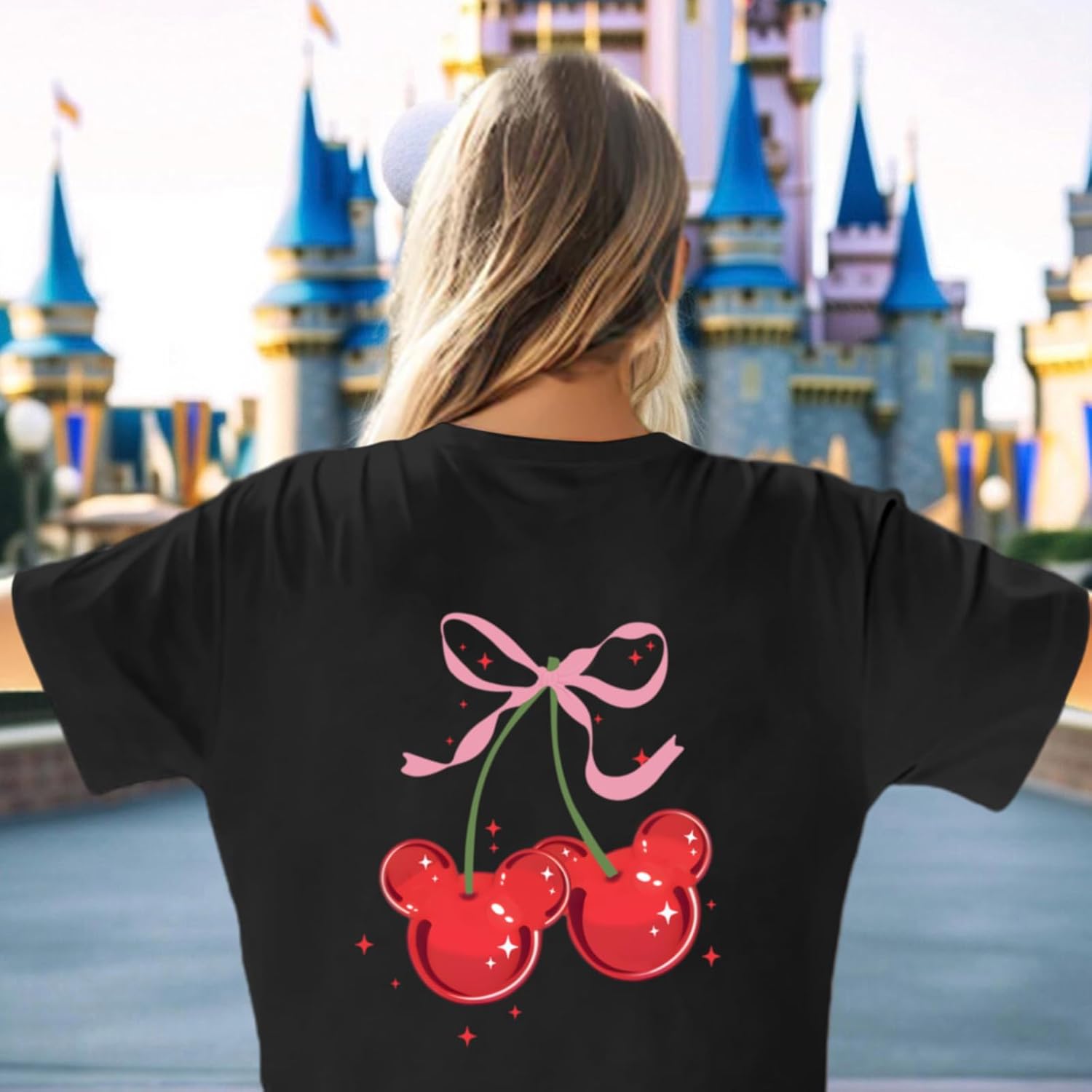 Magical Shirt for Women Cherry Bow Graphic Oversized T Shirt Family Holiday Vacation Funny Cute Aesthetic Tee Tops - Image 6