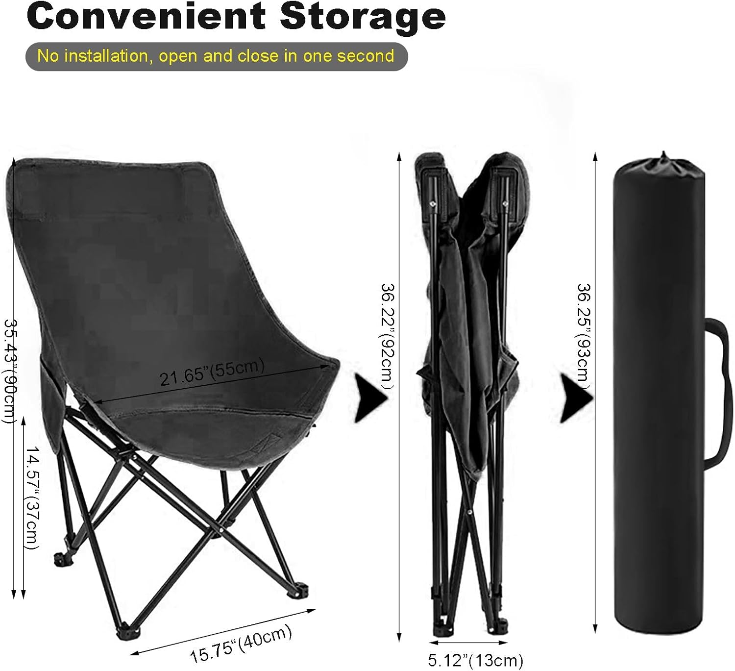 High Back Moon Camping Chairs Portable Large Heavy Duty Folding Saucer Lounge Chair with Side Storage Pocket Head Padded, Supports up to 400lbs