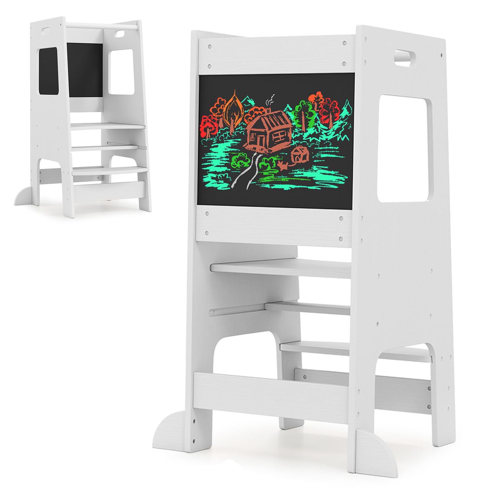 GYMAX Kids Step Stool, Toddler Kitchen Helper Stand Baby Tower (White) — image 1
