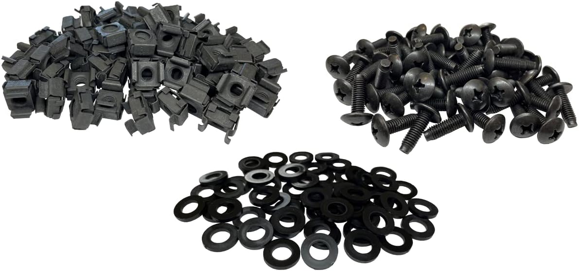 RackGold® Black M6 Cage Nut & Screws w/Washers 50-Pack - USA Made