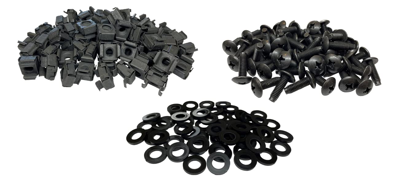 RackGold® Black M6 Cage Nut & Screws w/Washers 50-Pack - USA Made