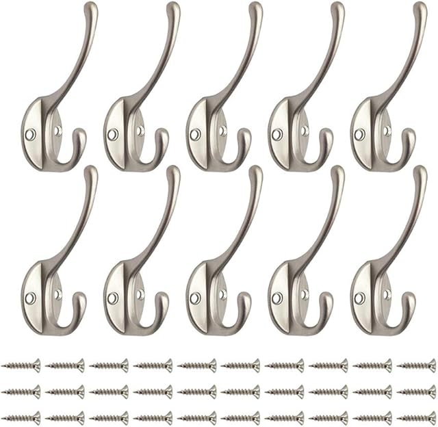 Bosdontek 10 Pcs Modern Coat Hooks Wall Hooks Clothes Hat Hooks Robe Hooks Wall Mounted Hook for Aisle Entryway Garage (Silver)