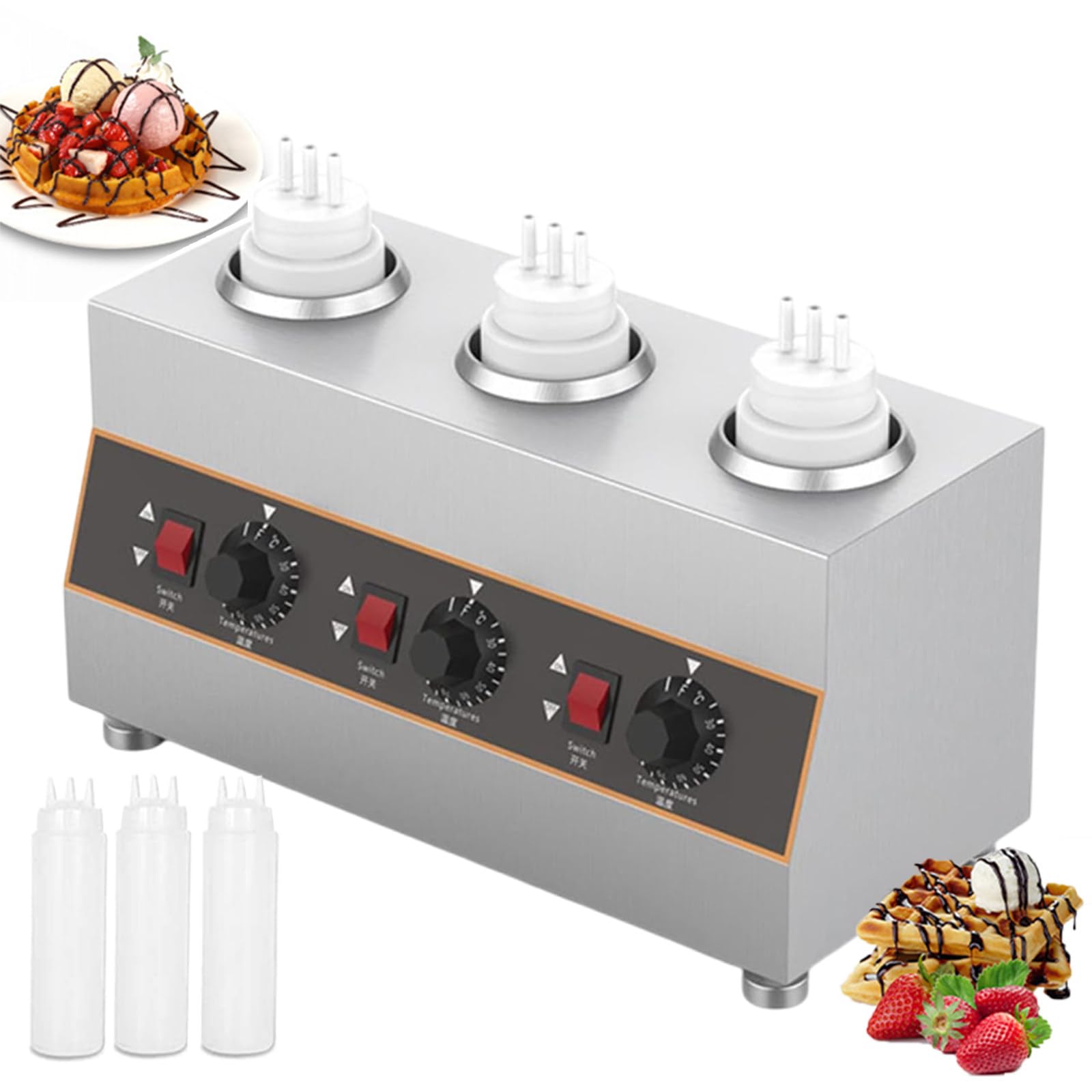 Calentador Eléctrico Dispensador De Alimentos De 480 W, Calentador Dispensador De Salsa Comercial, Calentador Dispensador De Salsa De Chocolate, Queso Y Caramelo (Botella Triple)