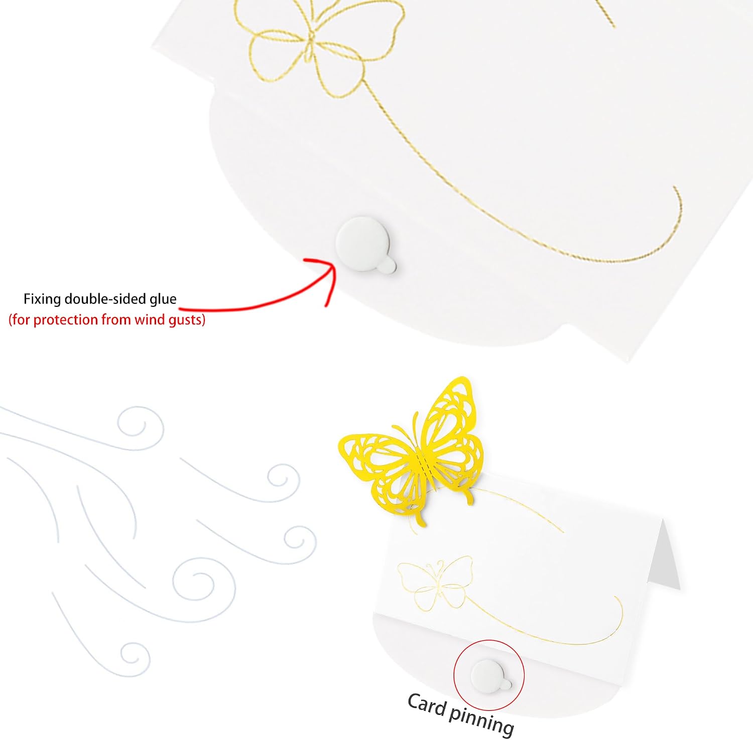 50Pcs Table Cards With Gold Foil Butterfly Blank Outside Place Name Cards Seating Wedding Dinner Parties Birthday Party (50, Gold Butterfly)