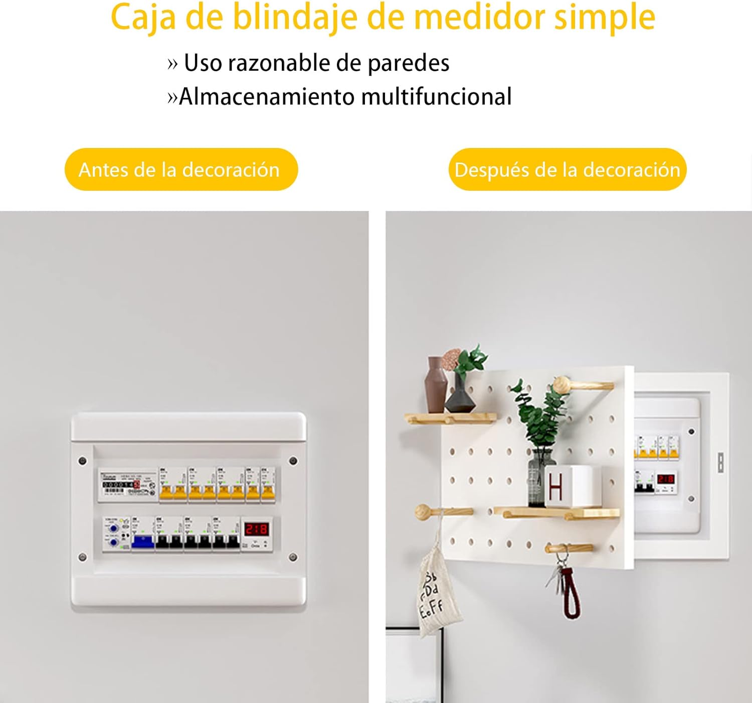 MaikOn Decorative Wall Panels, Lid Electric Box Decorative Empty Decorative Painting Storage Shelf Wooden Pegboard Electric Meter Box Home Decoration,Wood,40x50cm (Color : White)