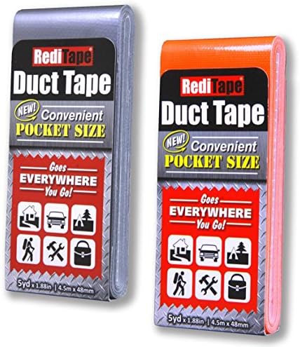 RediTape Travel Size Duct Tape Colors 2-Pack (Silver & Neon Orange) - Pocket Size Flat Mini Roll - for Repairs Outdoors Emergency Crafts - 1.88 inch x 5 Yards per Pack