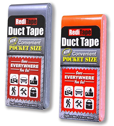 Reditape Travel Size Duct Tape Colors 2-Pack (Silver & Neon Orange) - Pocket Size Flat Mini Roll - For Repairs Outdoors Emergency Crafts - 1.88 Inch X 5 Yards Per Pack #TOP1