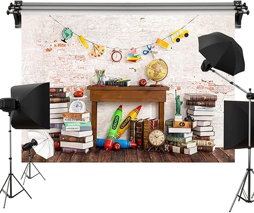 Kate 7x5ft2.2x1.5m fondos de vida escolar ladrillo pared libros papelería globo fondos de tela impresa computadora fondo foto video estudio