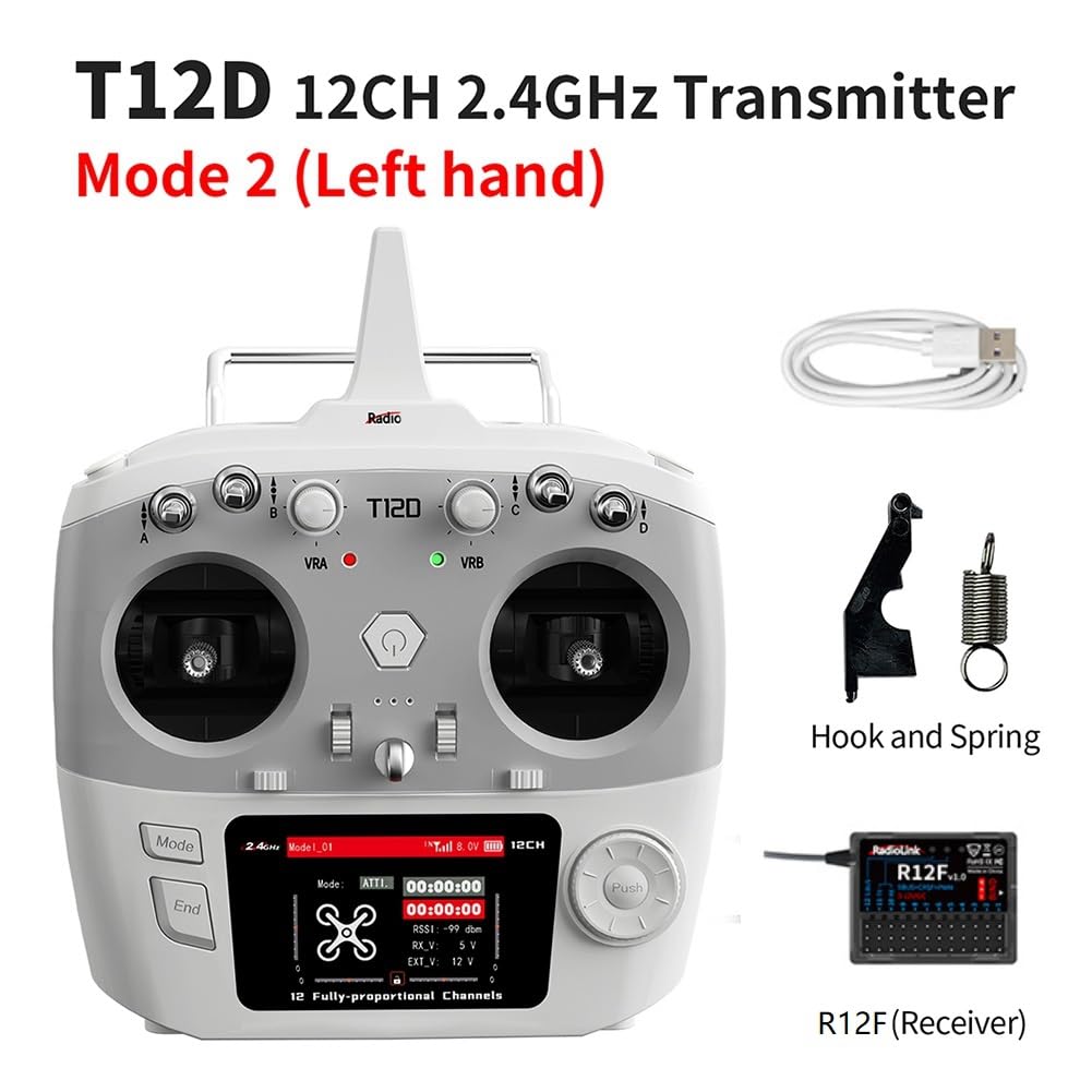 Per trasmettitore radiocomandato RadioLink T12D 12CH + ricevitore R12F da 2,4 GHz per drone FPV, aereo e auto.