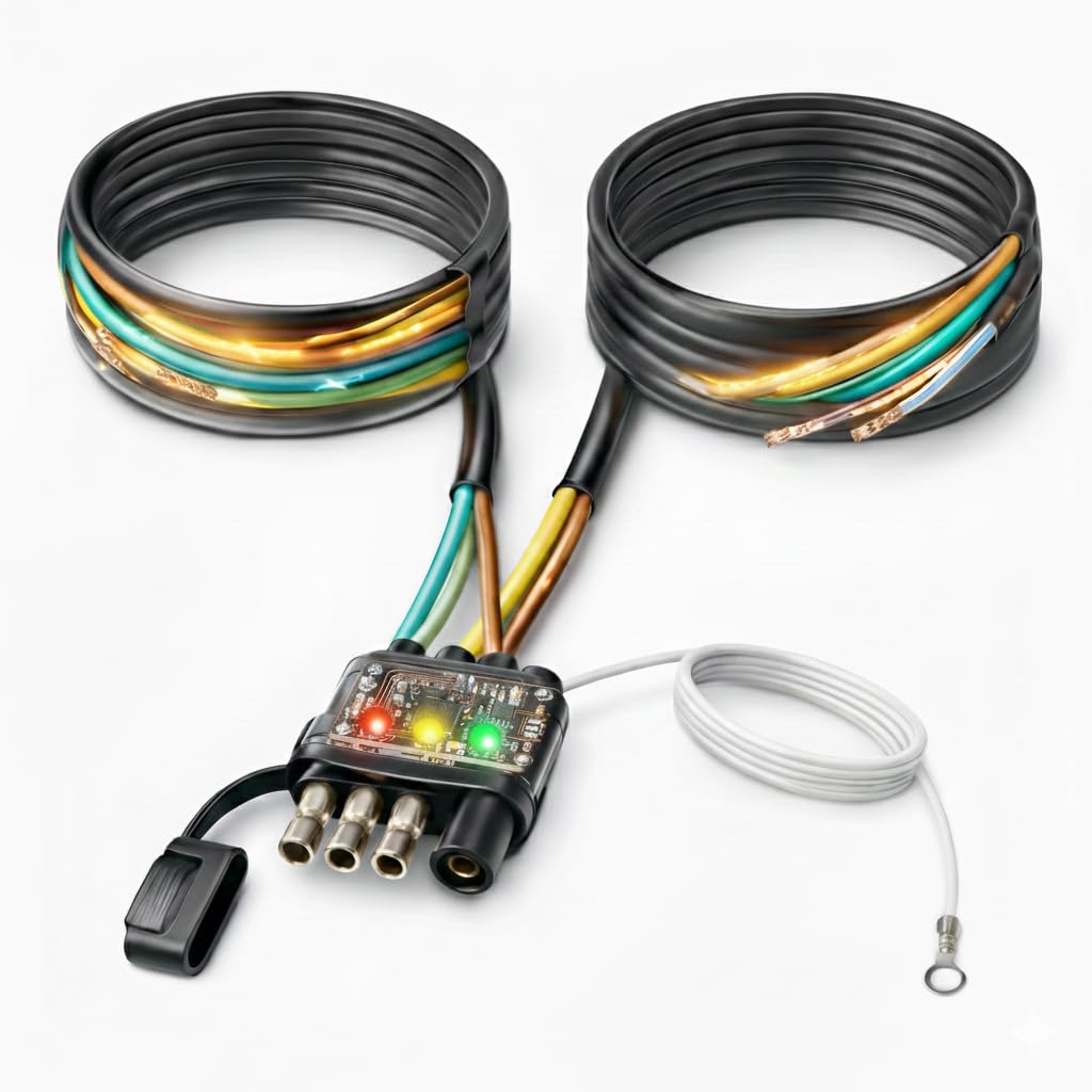 WALSIO 30FT 4 Pin 5 Wire Trailer Wiring Harness with PVC Protective Tube